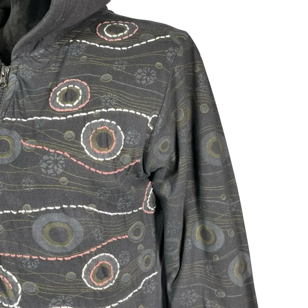 Windhorse Black Patchwork Jacket Whimsigoth Sweatshirt Zip Embroidered Hoodie
